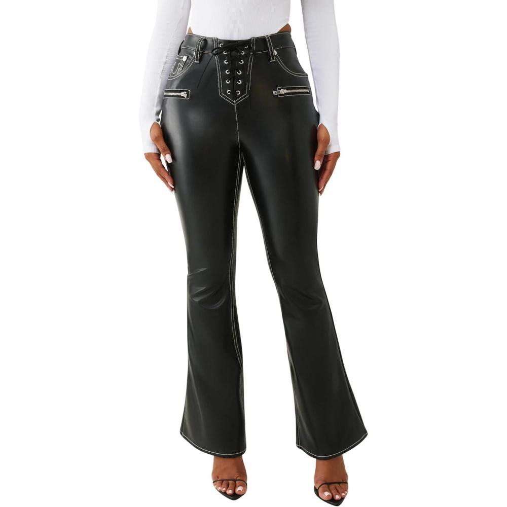 imageTrue Religion Womens Pu Lace Up Charlie Hr FlareJet Black