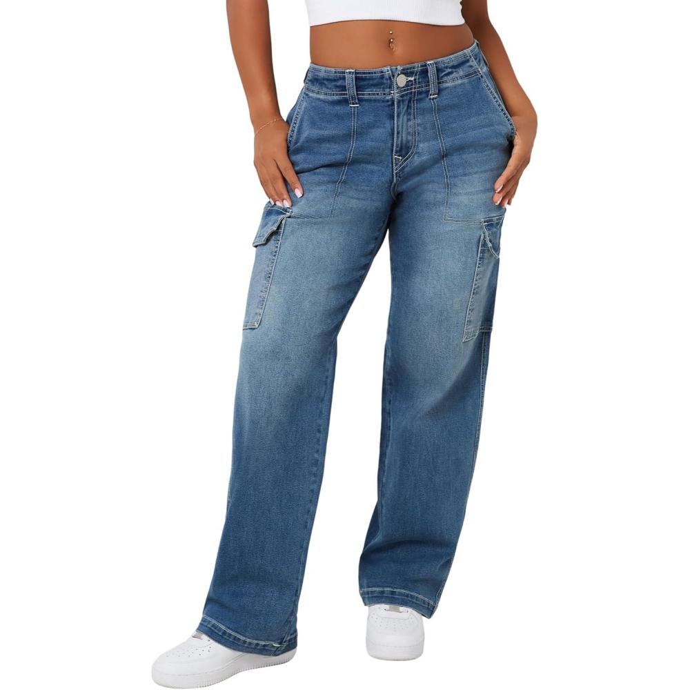 imageTrue Religion Womens SN Cargo Denim Pant Elevated Style with Functional UtilityMedium Wintry