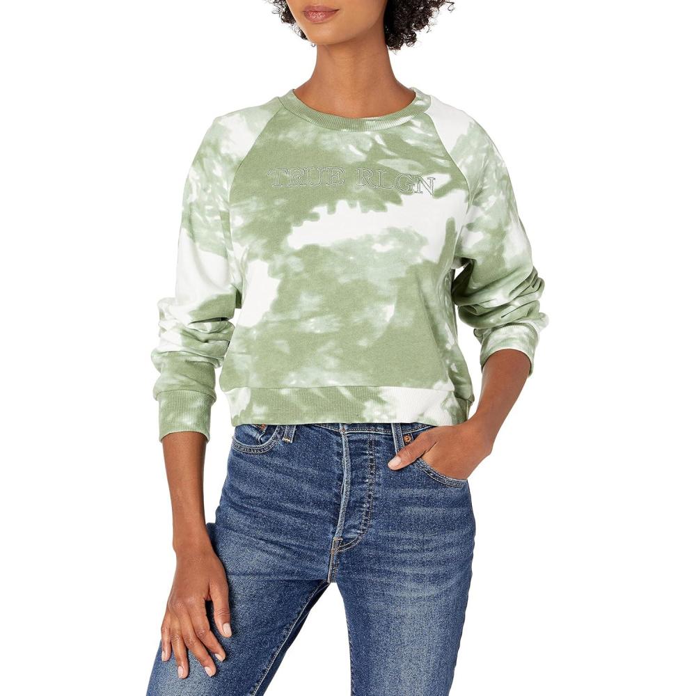 imageTrue Religion Womens Tie Dye Shrunken Long Sleeve Pullover SweatshirtDesert PineNatural