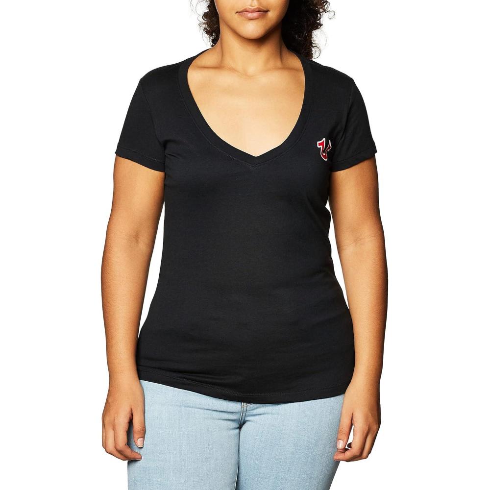 imageTrue Religion Womens VNeck Buddha Logo TeeBlack