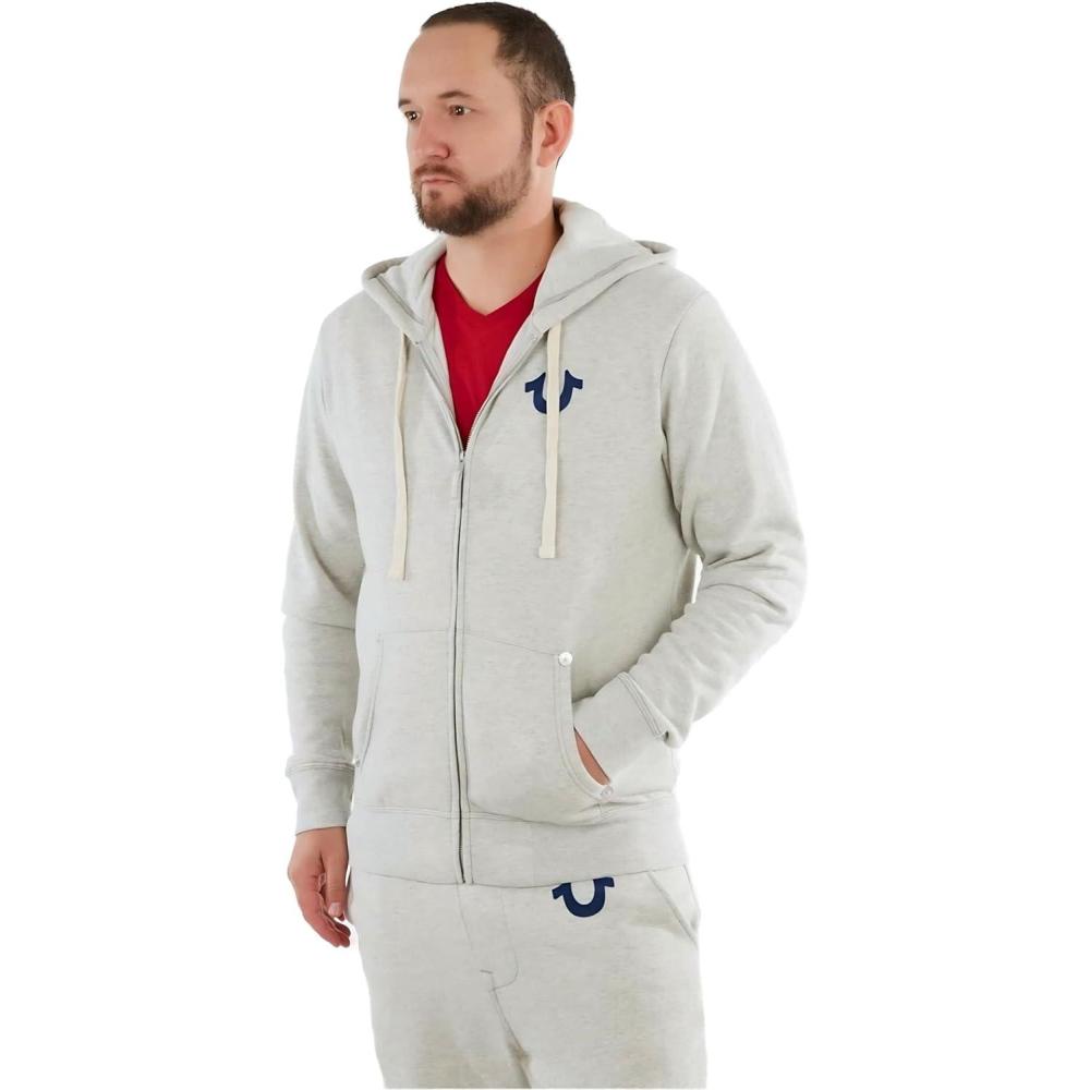 imageTrue Religion mens Classic Logo Long Sleeve Zip Up HoodieNew Oatmeal