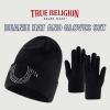 True Religion Beanie Hat and Touchscreen Glove Set(Black)