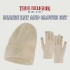 True Religion Beanie Hat and Touchscreen Glove Set(Off-white)