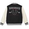 True Religion Boys Varsity Jacket – Stylish Button Front Jacket with Faux Leather Sleeves(Black)