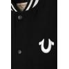 True Religion Boys Varsity Jacket – Stylish Button Front Jacket with Faux Leather Sleeves(Black-white)