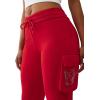 True Religion Buddha Fold Over Cargo Joggers for Women – Fleece Lined, Cozy Streetwear Sweatpants(Trv Red)