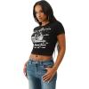 True Religion Crystal Buddha Baby Tee for Women | Cropped Graphic T Shirt with Buddha Logo(Jet Black)