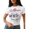 True Religion Crystal Buddha Baby Tee for Women | Cropped Graphic T Shirt with Buddha Logo(Optic White)