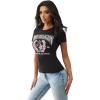 True Religion Crystal Buddha Short Sleeve Crew Tee for Women – Sparkling Women’s Graphic Tee with Iconic Stitching(Jet Black)