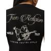 True Religion Crystal Buddha V Neck Tee for Women – Graphic Short Sleeve Cotton Blend Top(Jet Black)