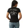 True Religion Crystal Buddha V Neck Tee for Women – Graphic Short Sleeve Cotton Blend Top(Jet Black)