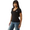 True Religion Crystal Buddha V Neck Tee for Women – Graphic Short Sleeve Cotton Blend Top(Jet Black)