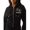 True Religion Crystal Logo Crop Zip Hoodie for Women – Cozy Fleece-Lined Cotton Blend(Jet Black)