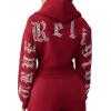 True Religion Crystal Logo Crop Zip Hoodie for Women – Cozy Fleece-Lined Cotton Blend(Rhubarb Red)