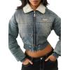 True Religion Denim Puffer Jacket for Women | Cropped Winter Jacket with Snap Hood, Logo Applique