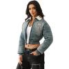 True Religion Denim Puffer Jacket for Women | Cropped Winter Jacket with Snap Hood, Logo Applique