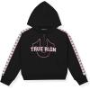 True Religion Girls 2 Piece Fleece Hooded Jogger Set – Zip-Front Hoodie & Sweatpants Outfit(Black Taping)