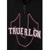 True Religion Girls 2 Piece Fleece Hooded Jogger Set – Zip-Front Hoodie & Sweatpants Outfit(Black Taping)