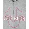 True Religion Girls 2 Piece Fleece Hooded Jogger Set – Zip-Front Hoodie & Sweatpants Outfit(Grey Taping)