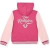 True Religion Girls 2 Piece Fleece Hooded Jogger Set – Zip-Front Hoodie & Sweatpants Outfit(Pink Varsity)