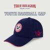 True Religion Kids Baseball Hat, 5 Panel Cotton Twill Adjustable Ball Cap with Round Woven Patch Logo, Navy, One Size
