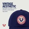 True Religion Kids Baseball Hat, 5 Panel Cotton Twill Adjustable Ball Cap with Round Woven Patch Logo, Navy, One Size