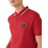 True Religion Men’s JV7 Tipped Polo – Short Sleeve Cut & Sew Knit Polo Shirt with Contrast Trim & Logo(Red Dahlia)