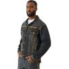 True Religion Men’s Super T Flatlock Trucker Jacket – Contrast Stitch Denim Jacket with Logo(Greenland Dark Wash)