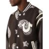 True Religion Men’s Wool Retro Varsity Jacket – Classic Letterman Bomber with Logo Patches(Dark Brown/ Winter White)