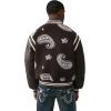 True Religion Men’s Wool Retro Varsity Jacket – Classic Letterman Bomber with Logo Patches(Dark Brown/ Winter White)