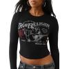 True Religion Printed Buddha Long Sleeve Baby Tee for Women – Soft T-Shirt, Casual Trendy Top(Jet Black)
