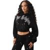 True Religion Studded GF Pullover Hoodie for Women – Fleece Cotton Blend, Cozy Fit, Logo Detail(Jet Black)