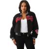 True Religion Varsity Chenille Bomber Women’s Jacket | Winter Coat for Women with Bold Patches & Snap Buttons(Jet Black)