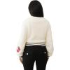 True Religion Varsity Chenille Bomber Women’s Jacket | Winter Coat for Women with Bold Patches & Snap Buttons(Winter White)