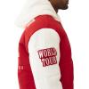 True Religion Varsity Hooded Puffer Jacket for Men – Warm Lightweight Winter Outerwear with Logo Patches(Tr-v Red / Winter White)