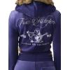True Religion Velour Crystal Shrunken Women’s Zip Up Hoodie – Cropped Fit, Crystal Horseshoe Logo(Astral Aura)