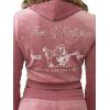 True Religion Velour Crystal Shrunken Women’s Zip Up Hoodie – Cropped Fit, Crystal Horseshoe Logo(Nostalgia Rose)