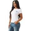 True Religion Women Crystal Crew Neck Tee – Soft Cotton Blend T-Shirt with Metallic & Crystal Logo(Optic White)