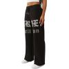 True Religion Women’s Crystal Wide Leg Sweatpants – Soft Cotton Blend, Flared Hem, Crystal Logo(Jet Black)