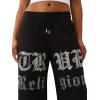 True Religion Women’s Crystal Wide Leg Sweatpants – Soft Cotton Blend, Flared Hem, Crystal Logo(Jet Black)