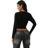 True Religion Women’s Ribbed V-Notched Long Sleeve Tee – Crew Neck, Raglan Sleeves(Jet Black)