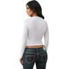 True Religion Women’s Ribbed V-Notched Long Sleeve Tee – Crew Neck, Raglan Sleeves(Optic White)