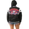 True Religion Women’s TR Satin Oversized Varsity Bomber Jacket – Jet Black | Zip-Up Bomber with Ribbed Cuffs(Jet Black)