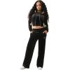 True Religion Women’s Velour Sweatpants Straight Leg Track Pants with Crystal Horseshoe Logo(Jet Black)