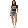 True Religion Women’s Wing HS Joey LR Cut Off Flap Big T Shorts – Gahan | Denim Shorts with Flap Pockets(Gahan)