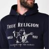 True Religion mens Metallic Buddha Fleece Hoody(Navy)