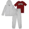 True Religion Boys 3 Piece Fleece Jogger Sets – Complete Hoodie, Tee & Sweatpants Outfit for Everyday Style(Grey Heather-red)