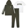 True Religion Boys 3 Piece Fleece Jogger Sets – Complete Hoodie, Tee & Sweatpants Outfit for Everyday Style(Olive-white)
