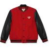 True Religion Boys Varsity Jacket – Stylish Button Front Jacket with Faux Leather Sleeves(Red-black)
