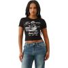 True Religion Crystal Buddha Baby Tee for Women | Cropped Graphic T Shirt with Buddha Logo(Jet Black)